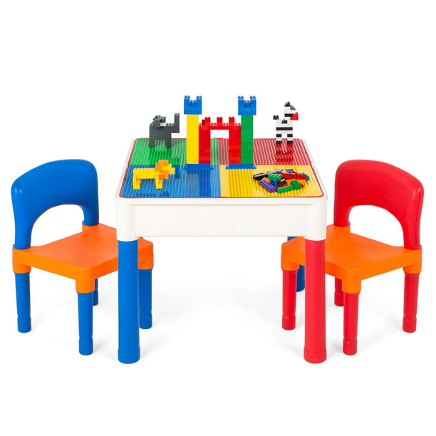 Kids Activity Table and Chair Set with 2 Chairs Suitable for Children Over 3 Years Old kids table and chair set with 4 Storage boxes 180pcs Large Building Blocks Compatible with All Major Brands 